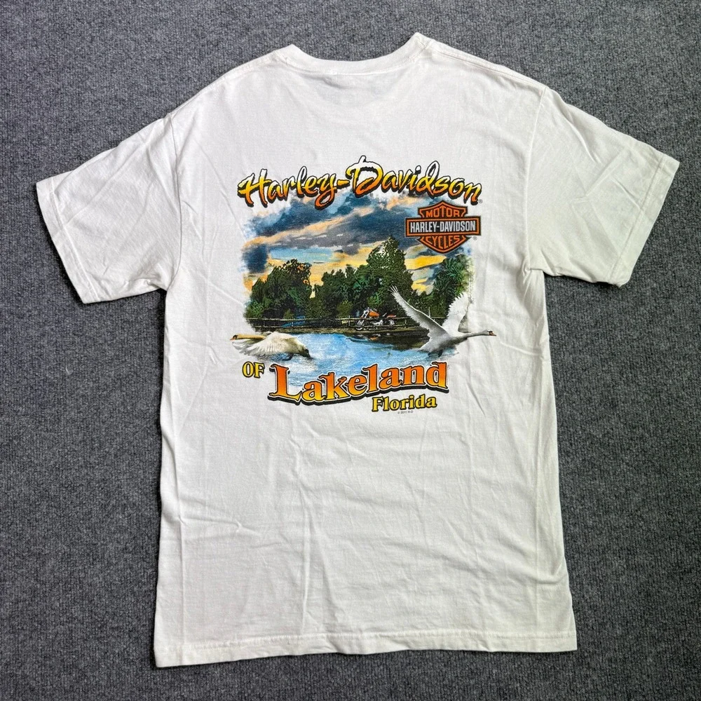 Harley-Davidson Lakeland Florida Wild and Free Eagle Wolf T-Shirt White Mens M